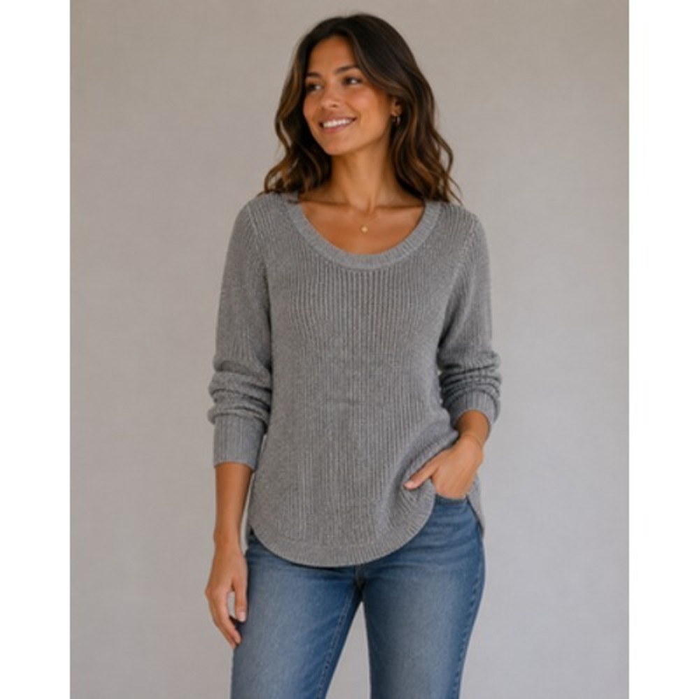 Harper Heritage Sweater Womens Small Gray Scoop Neck Chunky‎ Knit Pullover Top